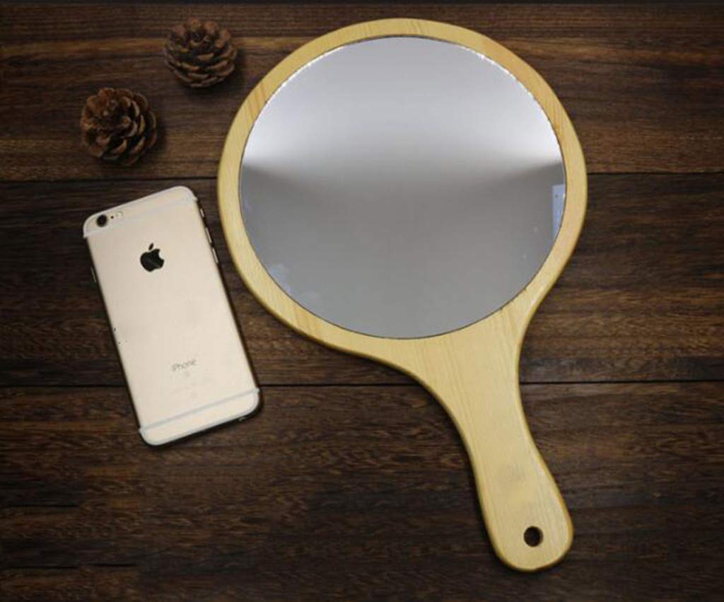 Extra Large Wooden Hand Mirror with Princess Handle - Portable Beauty & Makeup Mirror, Natural Finish, Wall Mountable or Handheld - Perfect for Dressing Tables, Travel, and Bridal Makeup