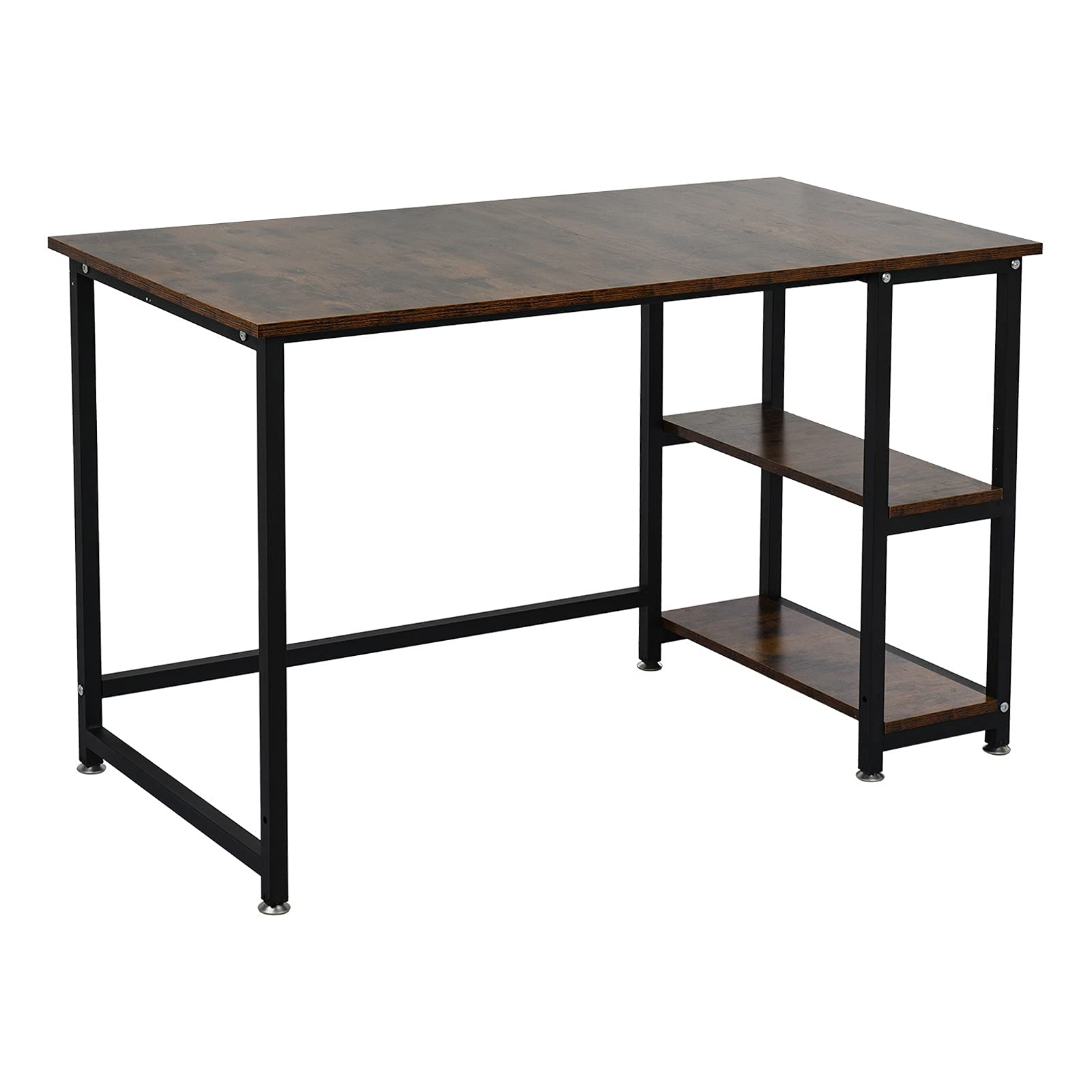 Ergonomic Gaming Computer Desk with Hutch & Shelves - Sturdy Home Office Desk with Storage, Brown Wood Finish - Perfect for Gaming Setups & Remote Workstations