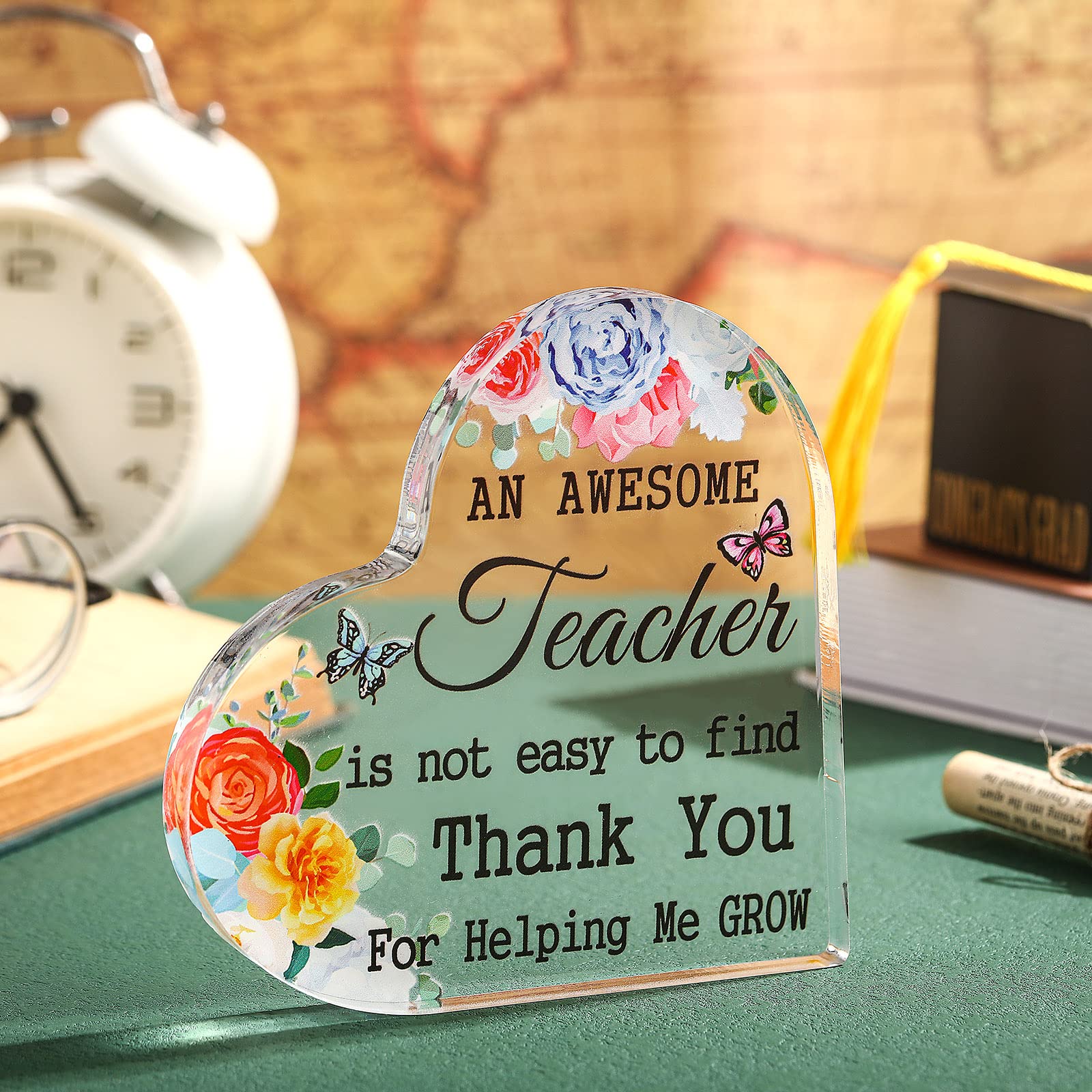 Yookeer Acrylic Teacher Appreciation Gift - 6x6 Inch Floral Keepsake Paperweight for Educators, Graduation Gift for Women - Perfect for Teacher's Desk Decor, Retirement Gifts & End of Year Thank You Presents
