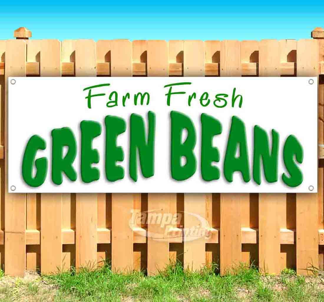 Fresh Green Beans Banner - 13 oz Heavy-Duty Vinyl Sign with Metal Grommets | Farmhouse Decor, Farmers Market Display, Grocery Store Signage | Single-Sided Non-Fabric Banner for Indoor/Outdoor Use