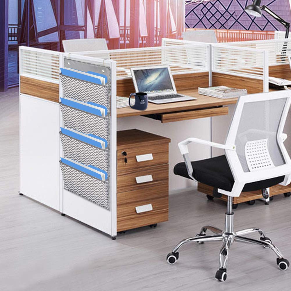Eamay Wall Mount & Over Door File Organizer - 4 Large Document Holders for Office Supplies, School, Classroom & Home Use - Wave Pattern Design - Perfect for Paper Storage, Mail Sorting & Office Organization