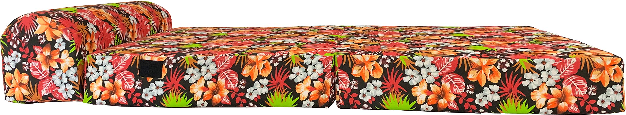 D&D Futon Furniture Tropical Flowers Red Sleeper Chair - Foldable Foam Bed 6x48x72 Inches, High Density 1.8LB Foam - Studio Guest Chair Bed, Convertible Sofa & Couch - Perfect for Small Spaces, Guest Rooms & Apartments