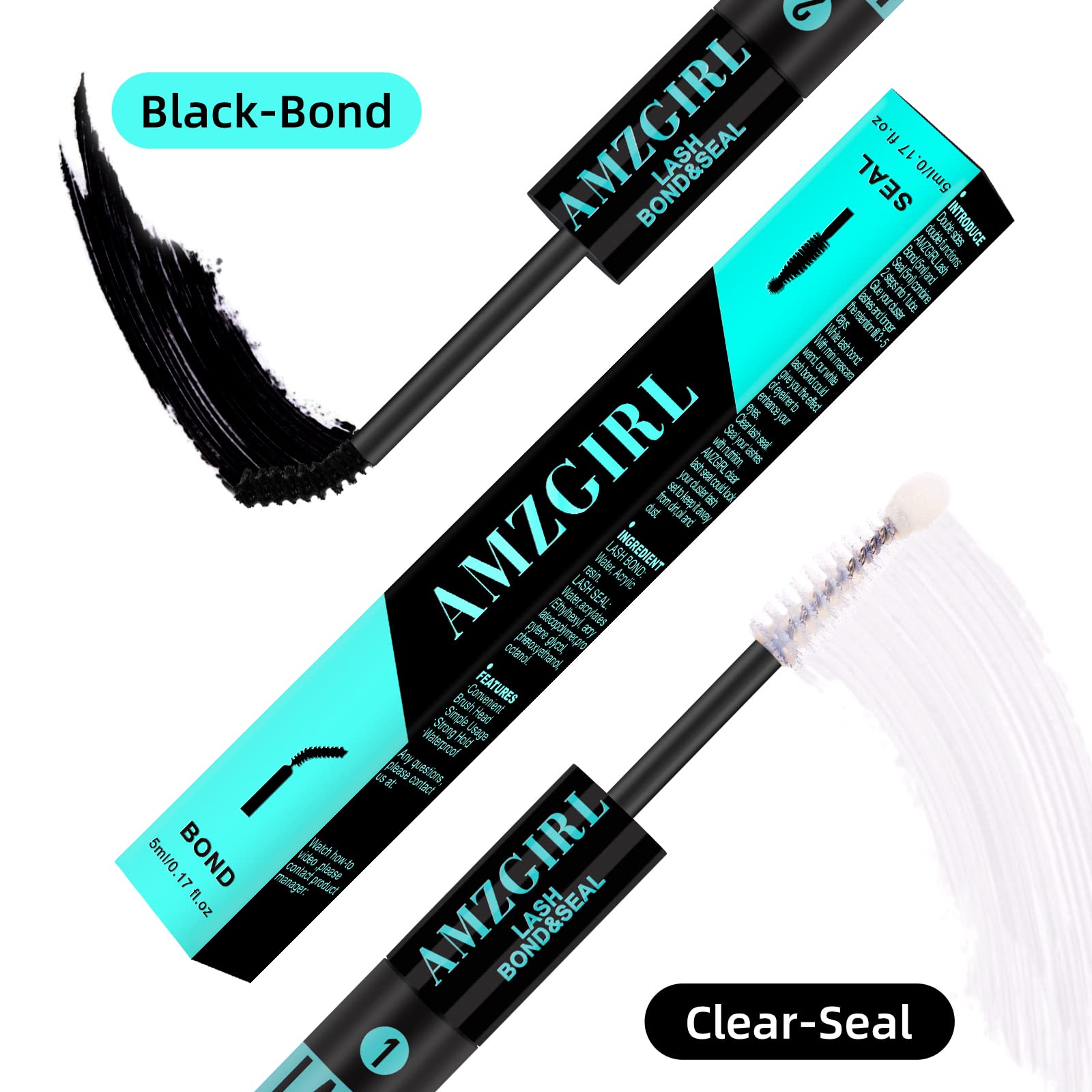Long Lasting 72 Hours Black Cluster Lash Glue & Seal - 2 in 1 Eyelash Extension Kit with Mascara Wand (10ml) for DIY Lash Clusters at Home | Perfect for Parties, Weddings & Special Occasions | By AMZGlRL