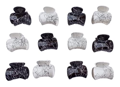 12 Pack Hair Claw Clips for Women & Girls - White & Black - Strong Hold Hair Clips for Ponytails, Buns & Updos - Perfect for Work, Gym & Everyday Styling
