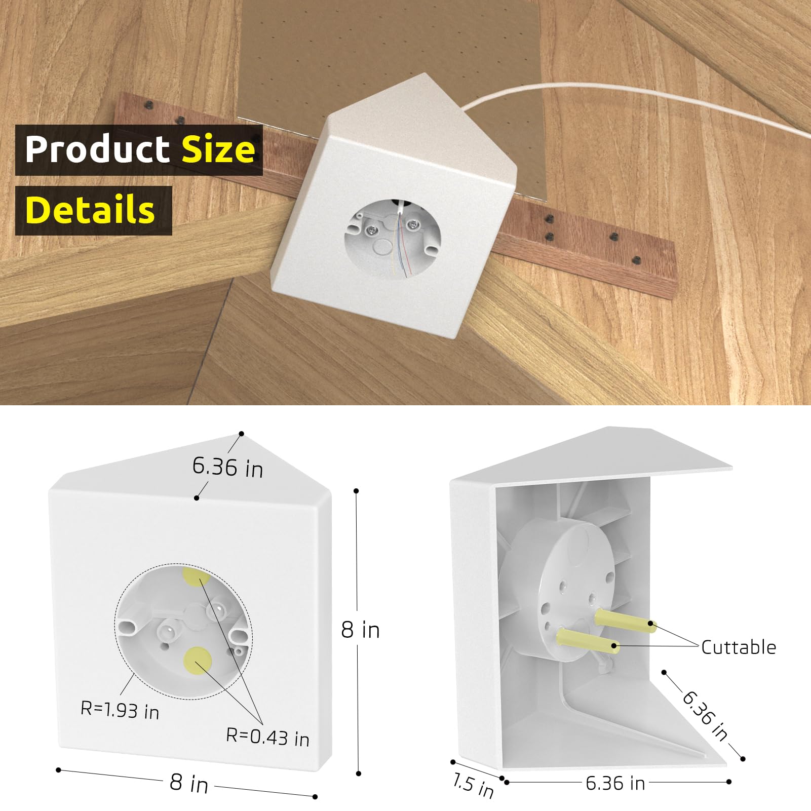 Heavy Duty Ceiling Fan Mounting Box Kit - Universal Fan Mounting Bracket for Cathedral Ceilings (80°+ Angle) - 1-Pack White - Secure Installation for Living Room, Bedroom & Outdoor Spaces