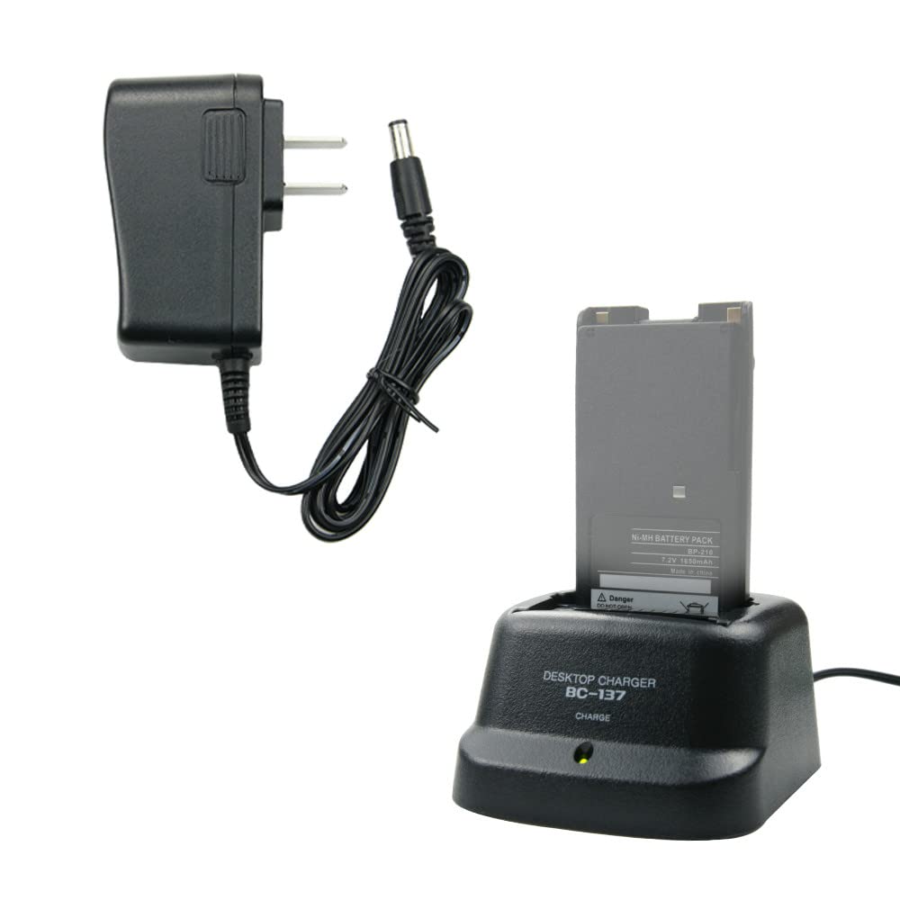 BP-209N BP-210N BP-211 Rapid Battery Charger Base BC-137 for ICOM IC-A6E, IC-A24, IC-V8, F21/40GT, IC-U82 Walkie Talkies - Fast Charging Station for Two-Way Radios in Outdoor Adventures, Construction Sites & Emergency Communications