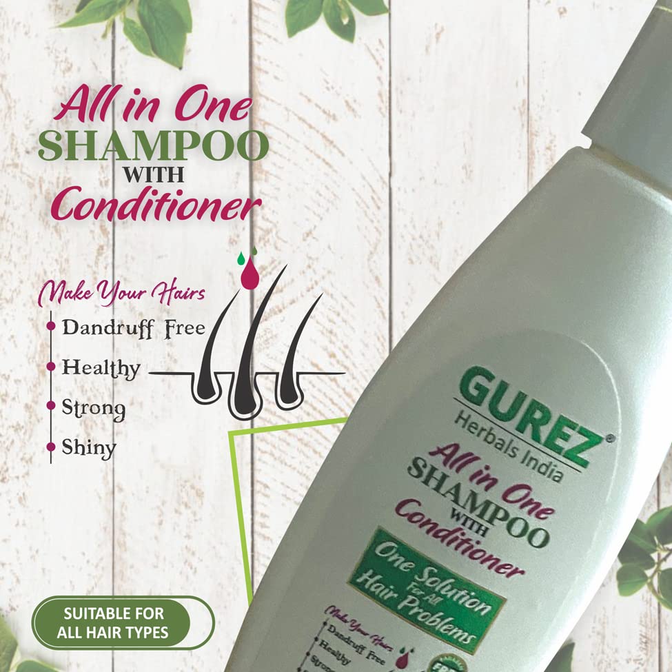 Gurez All-in-One Shampoo & Conditioner 100ml - For All Hair Types | Anti-Dandruff, Hair Repair, Shine & Strength | Men & Women | Damaged Hair Treatment | Perfect for Daily Use, Travel & Gym