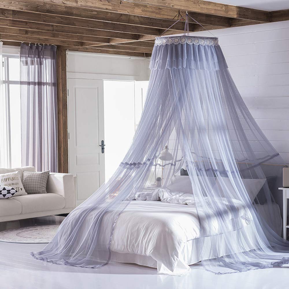 Elegant Mengersi Bed Canopy Curtains with Mosquito Net & Star Design for Girls, Boys & Adults - Perfect for Bedroom Decor, Gaming & Relaxation (Gray-Blue)