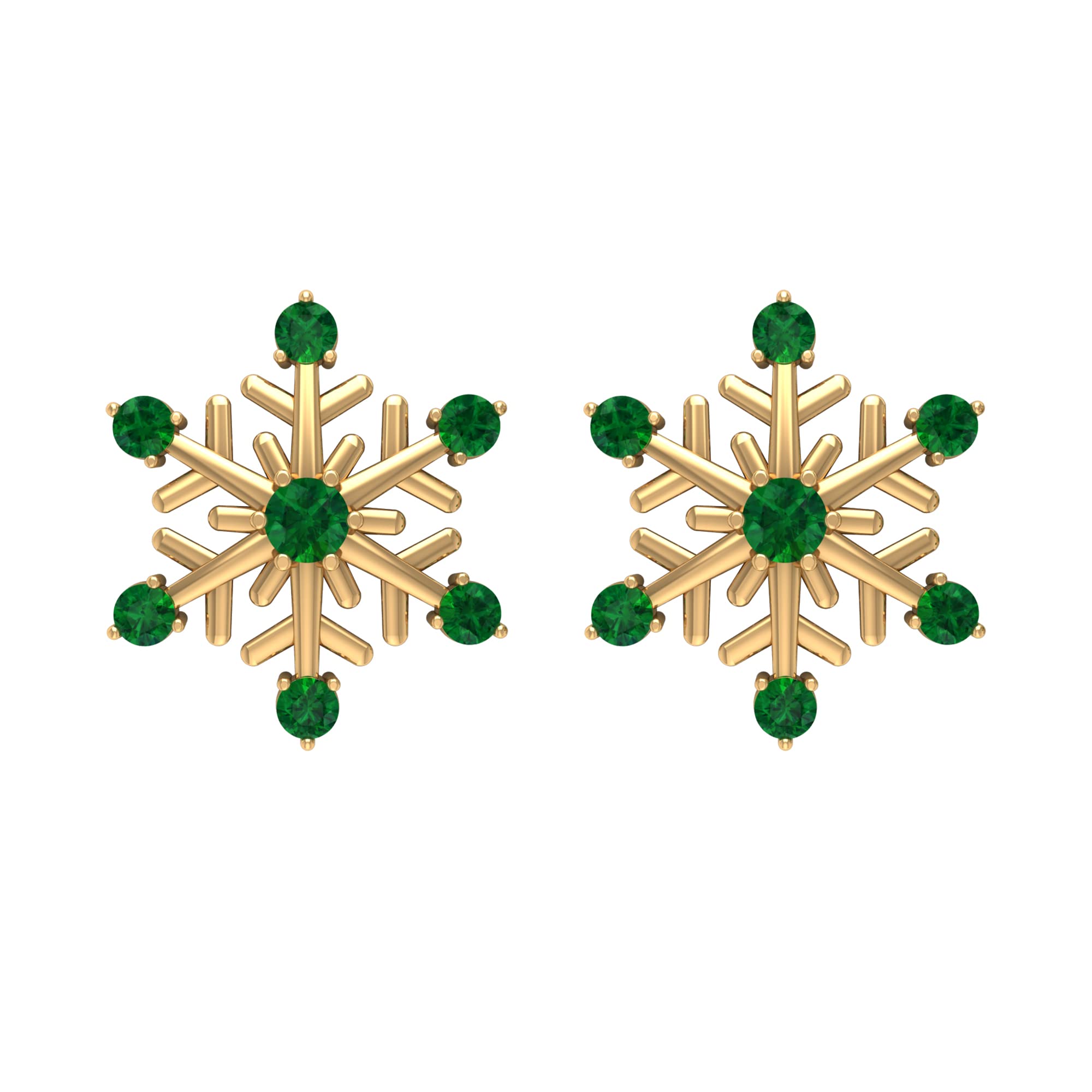 1/4 CT Emerald Stud Earrings - 14K Solid Gold May Birthstone Jewelry, Green Gemstone Snowflake Earrings for Women | Perfect Gift for Birthday, Anniversary & Special Occasions