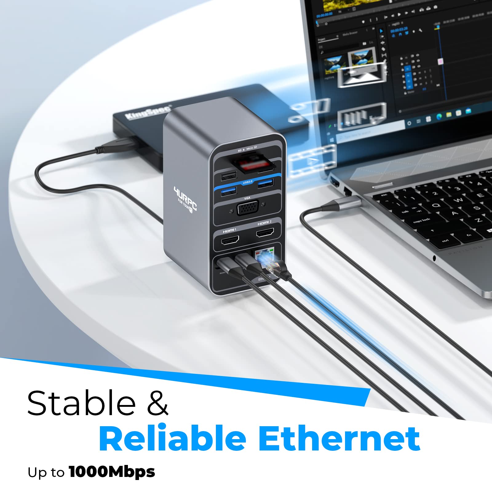 USB C Docking Station Dual Monitor with 2 HDMI Ports, VGA, 65W PD, 6 USB Ports, Ethernet, SD/TF Card Reader, Audio/Mic - Compatible with Windows & ChromeOS Laptops | Perfect for Home Office, Remote Work & Multi-Screen Productivity