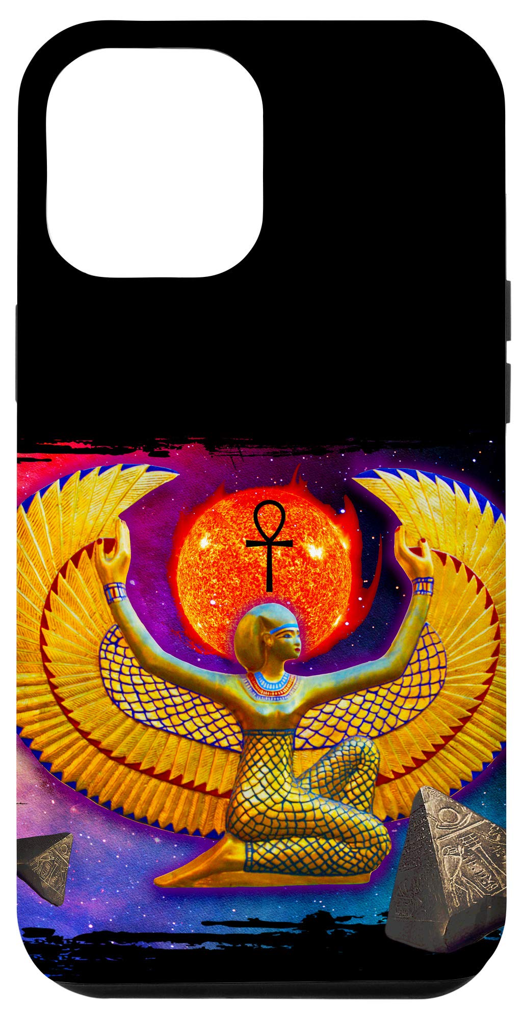 iPhone 12 Pro Max Case - Egyptian Goddess Isis Gold Pyramid Design | Protective Phone Cover for Travel, Work & Everyday Use