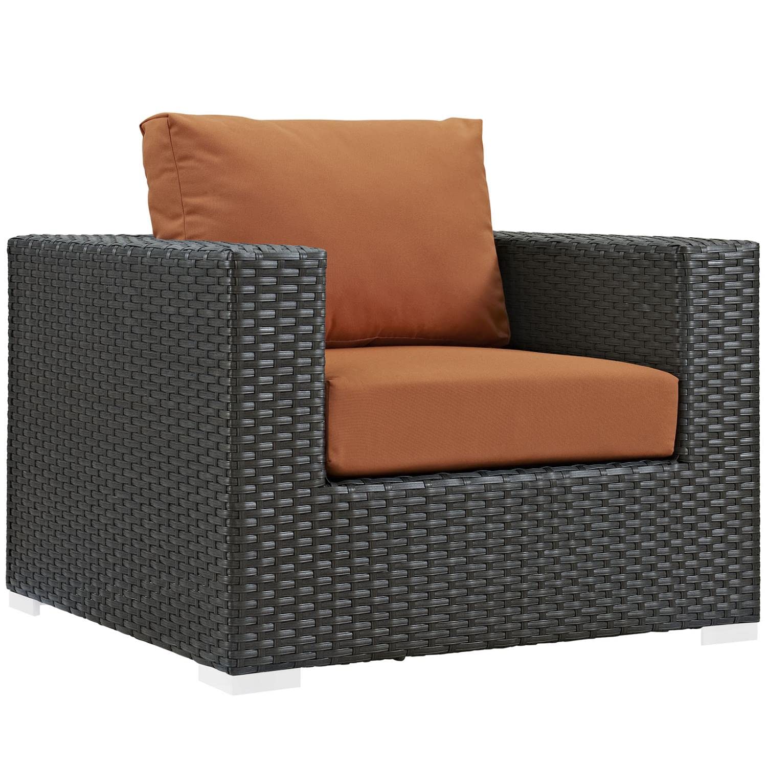 Modway Sojourn 7-Piece Outdoor Patio Sectional Set - Wicker Rattan Furniture with Sunbrella Canvas Cushions in Tuscan Beige - Perfect for Backyard, Garden, and Poolside Relaxation