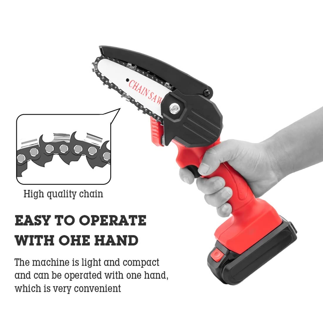 4 Inch Cordless Mini Chainsaw with Battery & LED Light - Handheld Electric Chain Saw for Gardening, Wood Cutting, Outdoor Camping & DIY Projects | Portable & Powerful with Charger Included