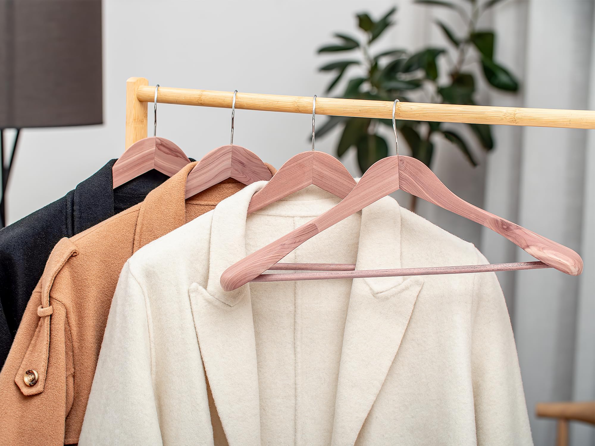 Premium Red Cedar Wood Hangers 6-Pack - Extra Wide Shoulder Wooden Closet Organizers for Suits, Coats, Jackets & Pants - Natural Aromatic Cedar for Wardrobe Protection & Luxury Closet Storage