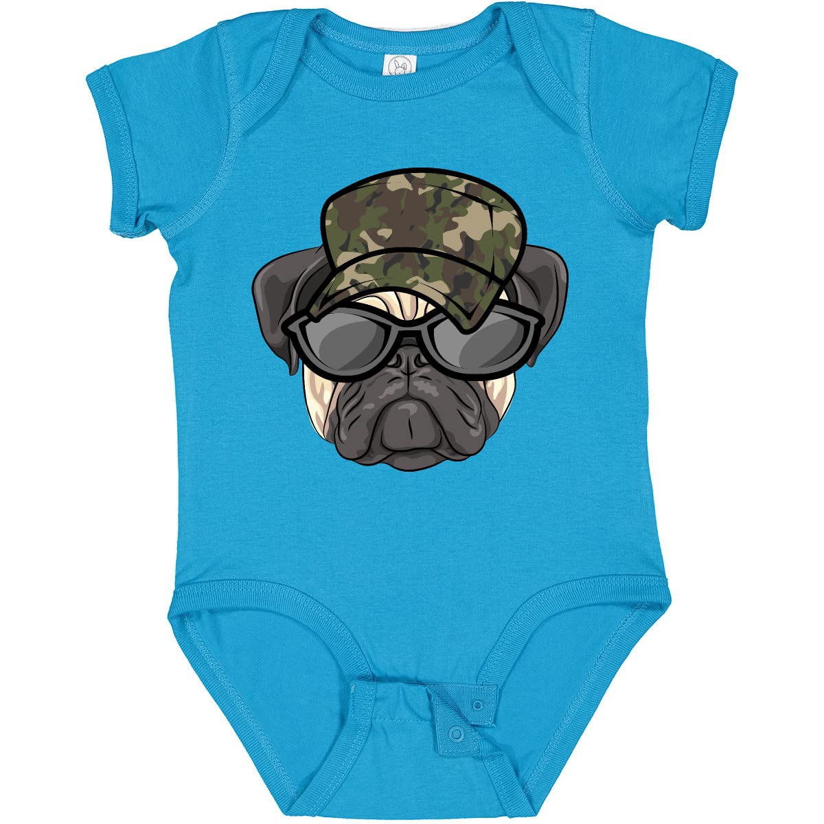 Inktastic Funny Pug Dog Camo Military Hat & Baby Bodysuit - Cute Pet Lover Outfit for Casual Wear & Photo Shoots