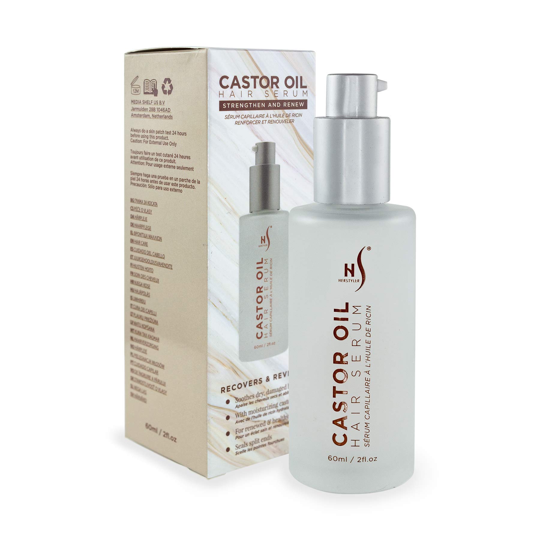 HerStyler Castor Oil Hair Serum & Straightening Flat Iron Kit for Smooth, Shiny Hair - Perfect for Daily Styling, Salon Results at Home