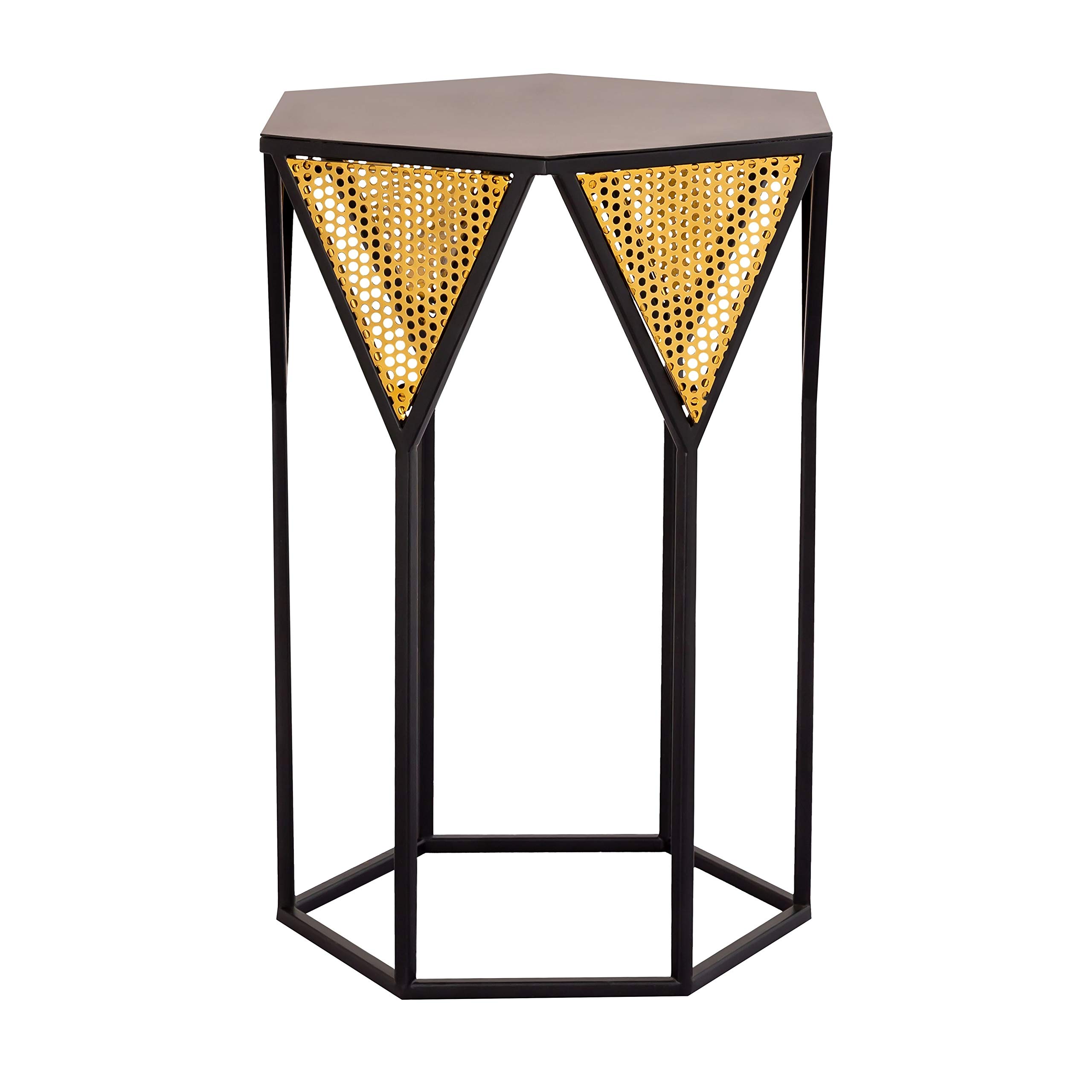 Modern Hexagon Side Table - Black Glam Iron Accent Table for Living Room, Bedroom & Office | Contemporary End Table with Painted Finish for Home Decor