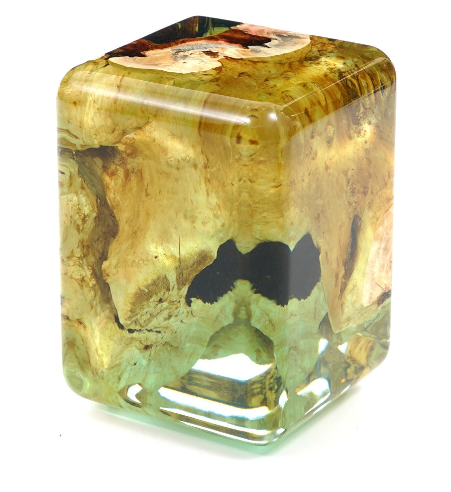 Modern Resin Cube Side Table with Epoxy Wood Design - Stylish Accent Stool for Living Room, Bedroom, or Office Decor