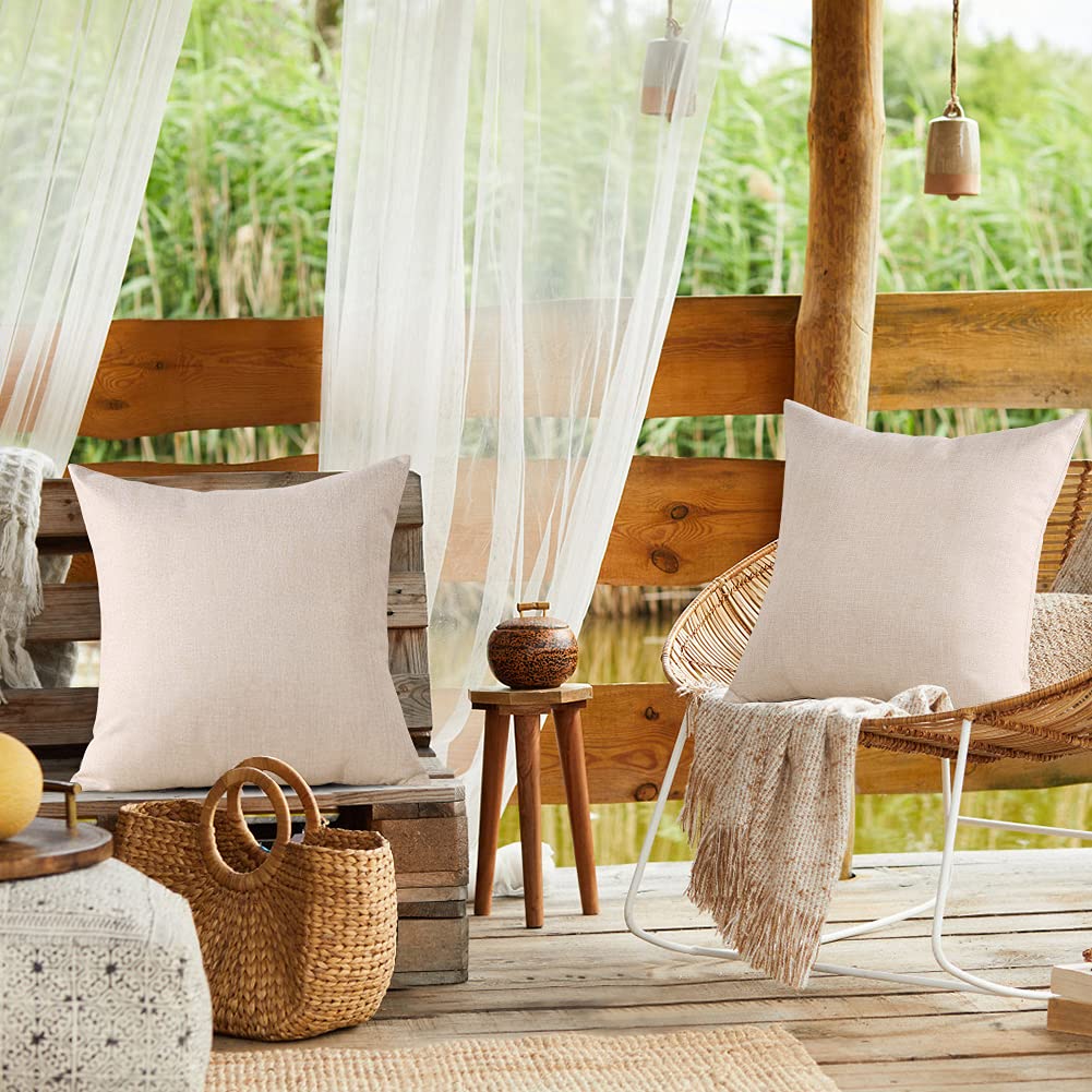 OTOSTAR 2-Pack Waterproof Outdoor & Indoor Throw Pillow Covers 18x18 Inch - Square Decorative Pillow Cases for Sofa, Couch, Patio, Garden, Tent & Park - All-Weather Beige Home Decor Accent Pillows