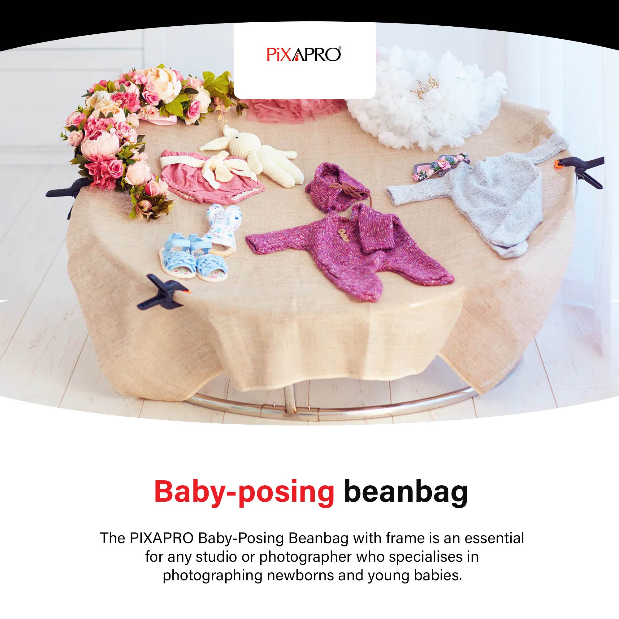 Baby Posing Bean Bag Chair with Removable Frame - Soft Photoshoot Prop for Newborns & Infants | Perfect for Studio Photography, Home Portraits & Nursery Decor (Filling Not Included)