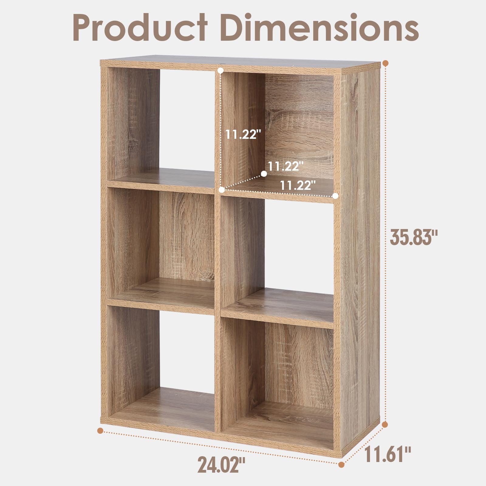 6-Cube Storage Organizer Shelf - Closet Cabinet & Bookshelf Organizer for Living Room, Bedroom, Office - Oak Wood - Perfect for Home Organization & File Storage