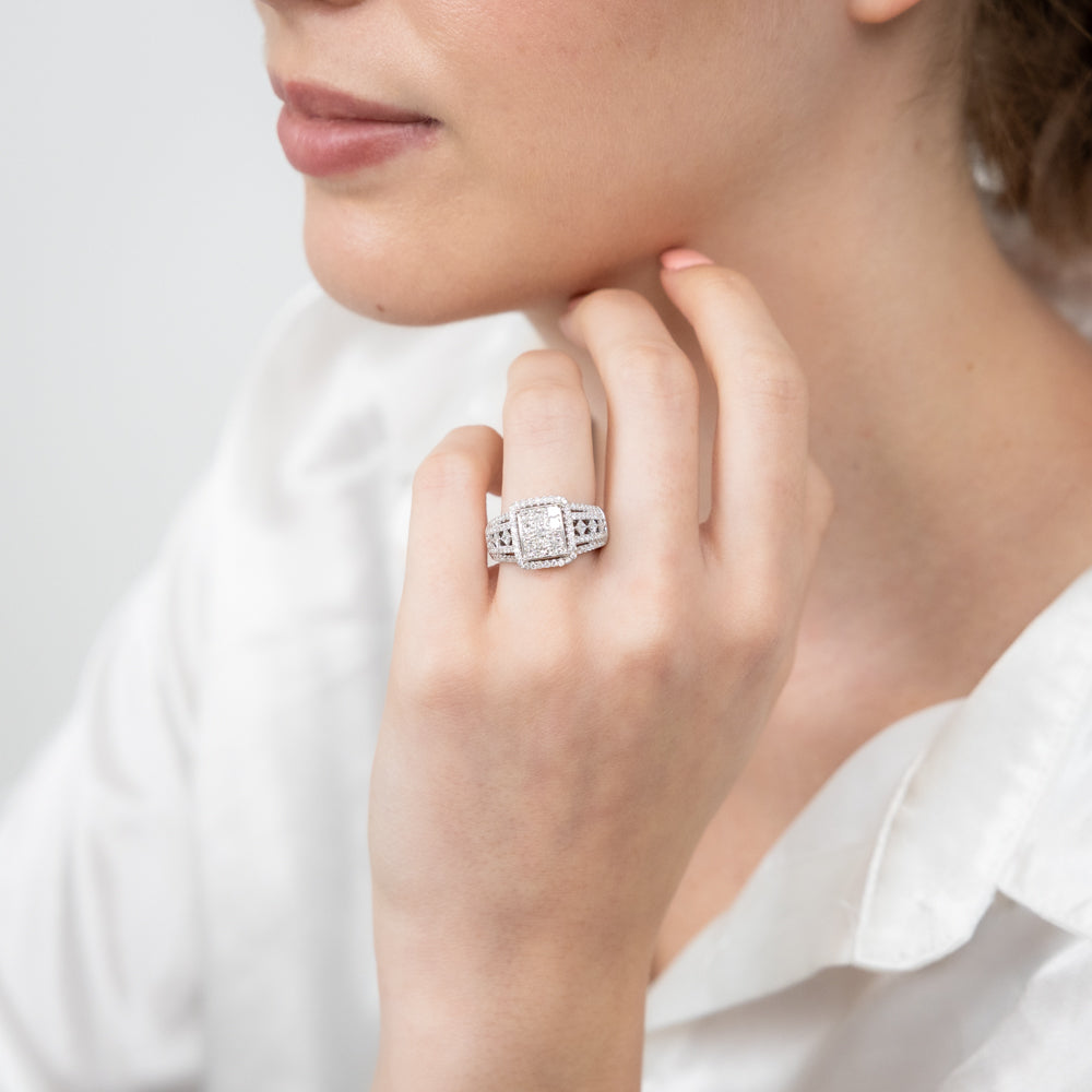 14K White Gold 1.4 Carat Diamond Engagement Ring - Princess & Brilliant Cut Wedding Band for Women | Perfect for Proposals, Anniversaries & Special Occasions