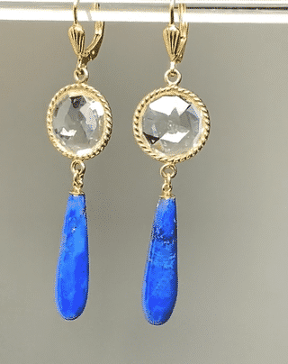 Blue Lapis Long Dangle Earrings with Crystal Quartz - Elegant Bohemian Jewelry for Women, Perfect for Parties, Weddings & Special Occasions