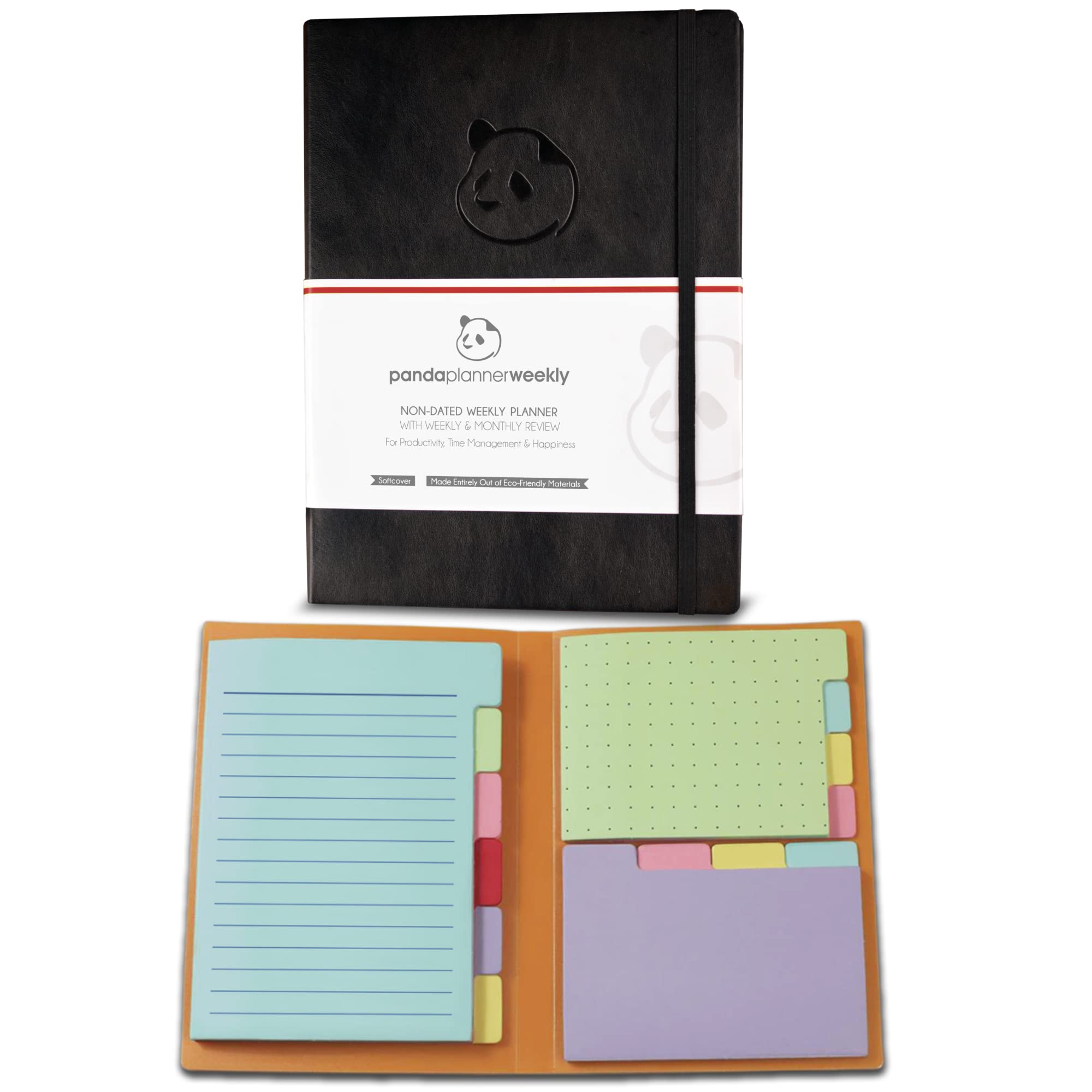 Black Undated Full Year Weekly Planner - 12 Month Productivity Planner with Spring Sticky Notes by Panda Planner | Perfect for Work, School & Personal Organization | Goal Setting & Time Management Planner for Professionals & Students