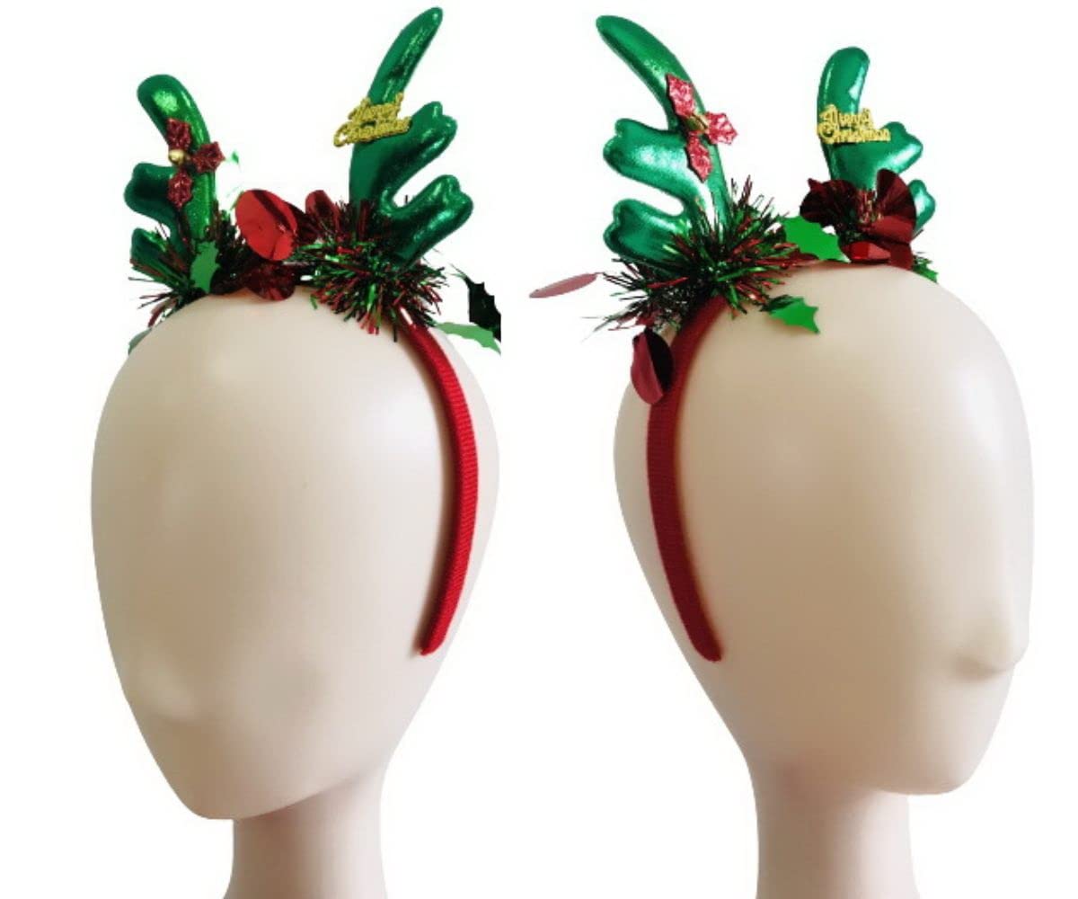 Festive Christmas Red & Green Sequin Headbands with Big Bows – Perfect for Holiday Parties, Christmas Photos & Festive Celebrations (BGR)