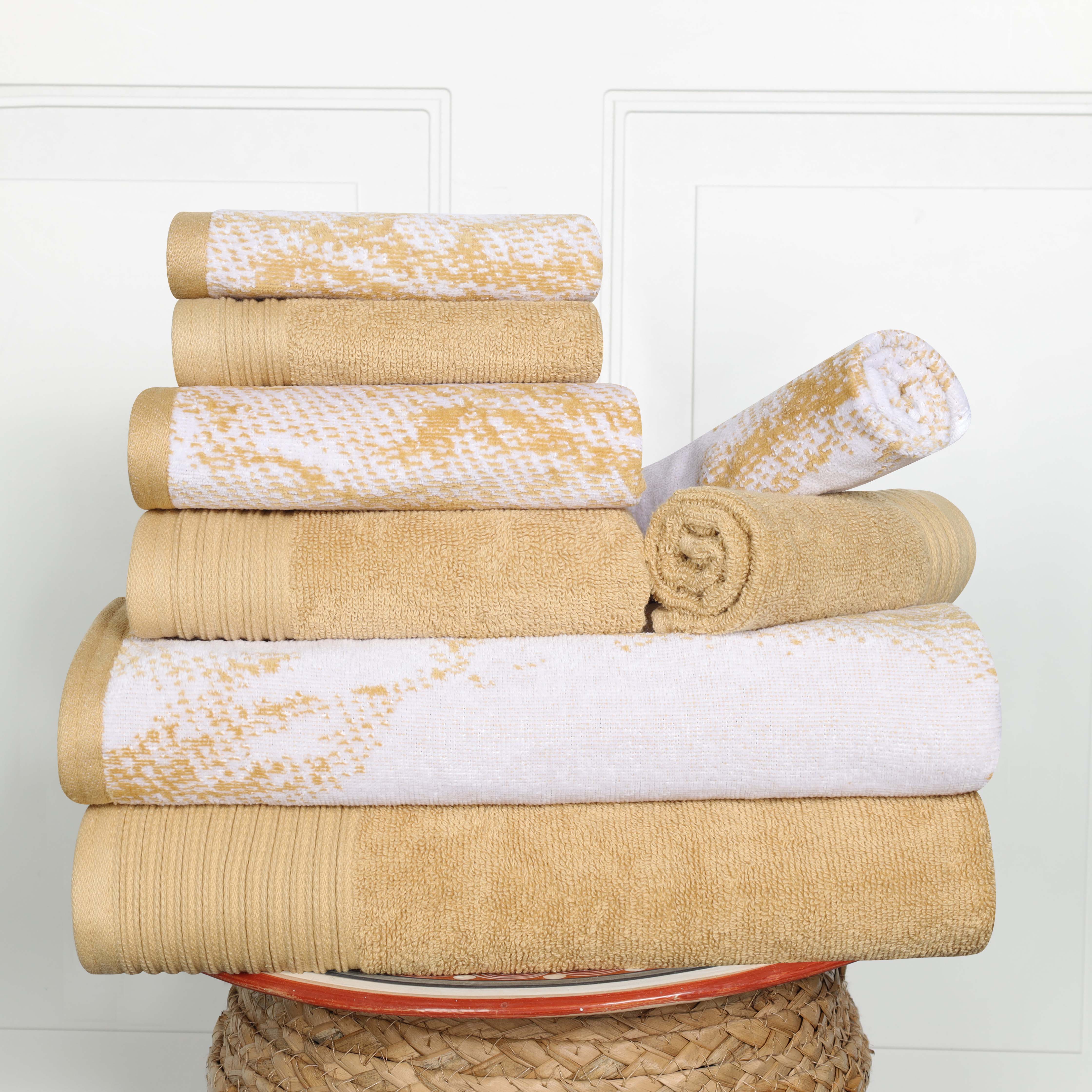 Premium 8-Piece Cotton Quick-Drying Towel Set - Solid & Marble Patterns for Bath, Beach, Gym, and Spa | Ultra Absorbent & Soft Bath Towels for Home & Travel