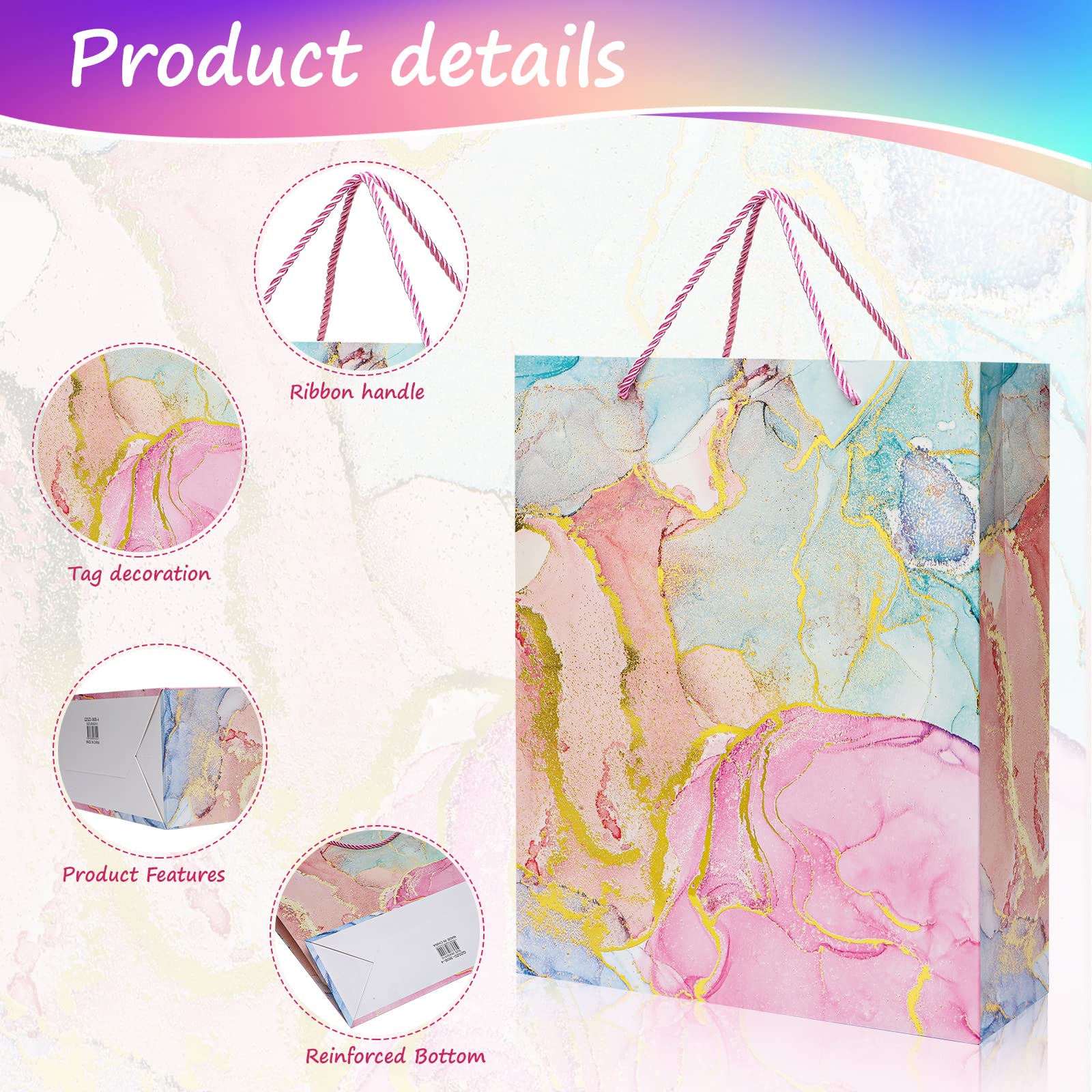 12-Pack Medium Marble Foil Gift Bags (12.6 Inch) - 4 Assorted Elegant Designs for Christmas, Weddings, Birthday Parties & Special Occasions | Premium Bulk Party Favor Bags for Gifts, Favors & Celebrations
