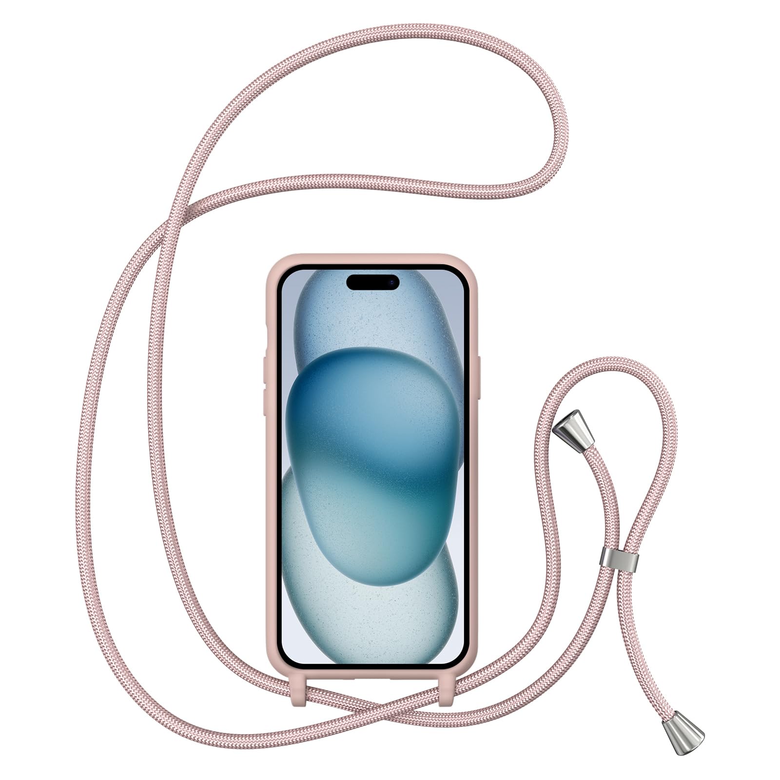 ZTOFERA iPhone 15 Case with Adjustable Crossbody Strap - Soft Silicone Shockproof Protective Cover for iPhone 15 6.1 inch (Pink) | Perfect for Travel, Shopping & Hands-Free Use