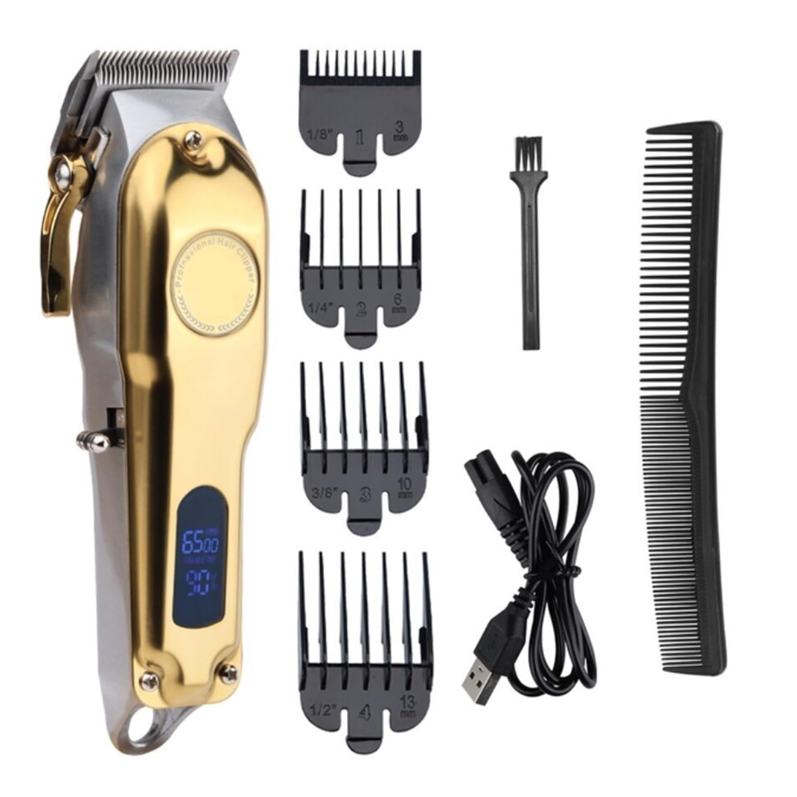 Professional Electric Hair Clipper for Men - Rechargeable USB Metal Hair Trimmer & Shaver with Gold Finish | Barber-Grade Cutting Machine for Home & Salon Use
