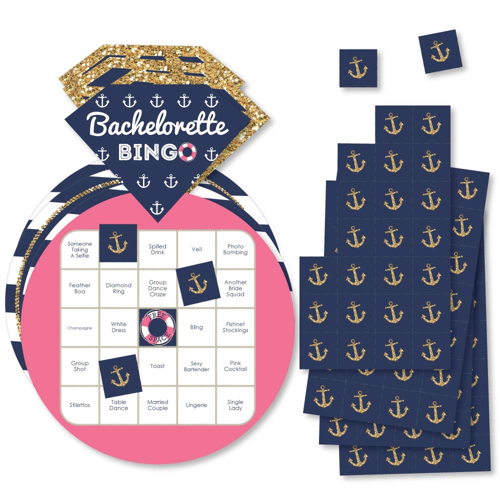 Big Dot of Happiness Last Sail Before the Veil - Nautical Themed Bachelorette Party Bingo Game Set with 18 Cards & Markers - Perfect for Bridal Showers, Beach Weddings & Sailor-Themed Celebrations