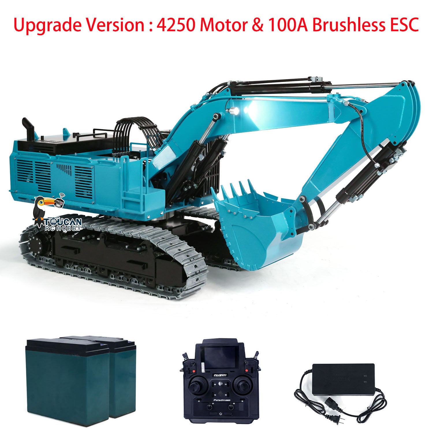 TOUCAN 1/8 Scale 385CF Metal Hydraulic RC Excavator - 150KG Heavy Duty Remote Control Digger, RTR (Ready to Run) Upgraded Version - Perfect for Construction Simulation, Backyard Digging, and RC Hobby Enthusiasts