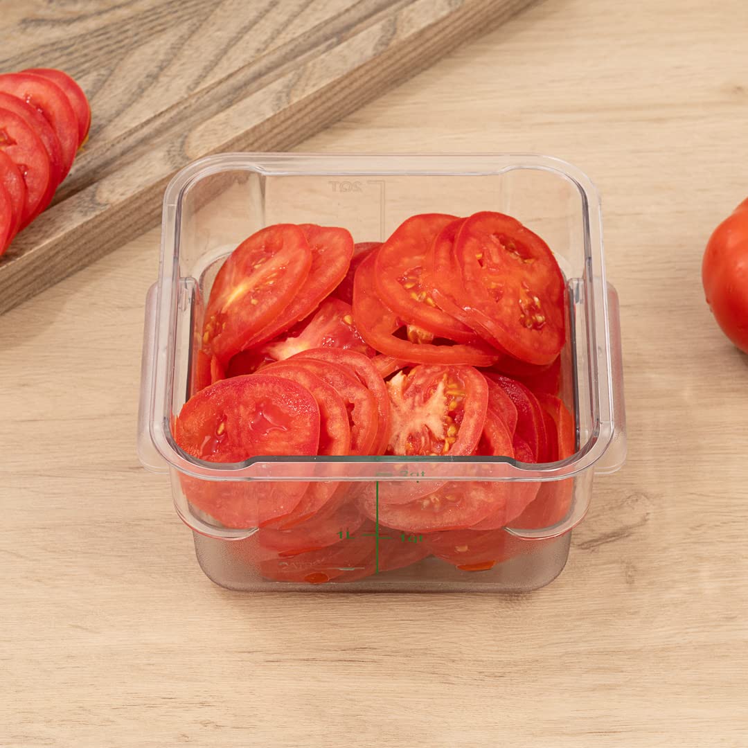 Met Lux 2 Quart Square Brine Bucket & Marinating Container with Volume Markers - Clear & Green Freezer-Safe Plastic Dough Rising Bucket with Built-In Handle (Lid Sold Separately) - Perfect for Pickling, Fermenting, Bread Making & Food Storage