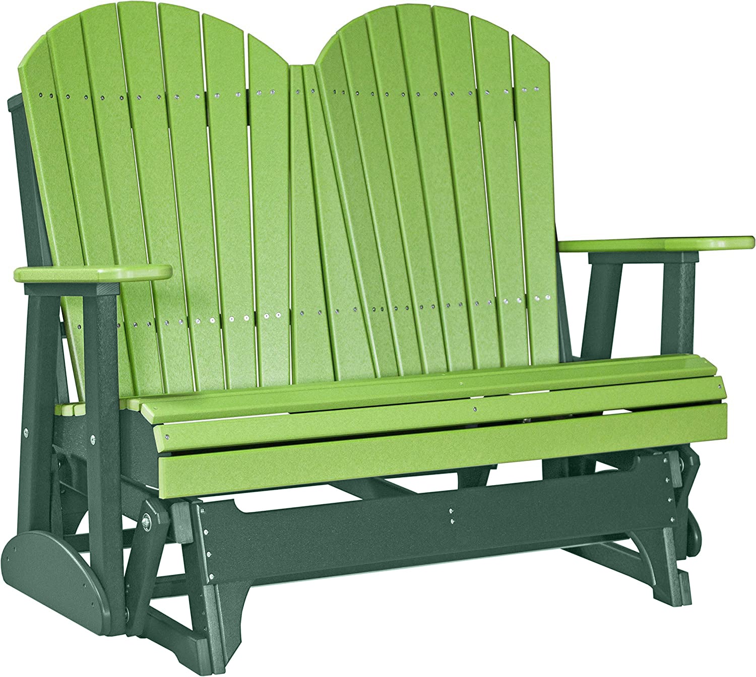 LuxCraft Lime Green 4 ft. Recycled Plastic Adirondack Outdoor Glider Chair - Perfect for Patio, Garden, Deck & Backyard Relaxation