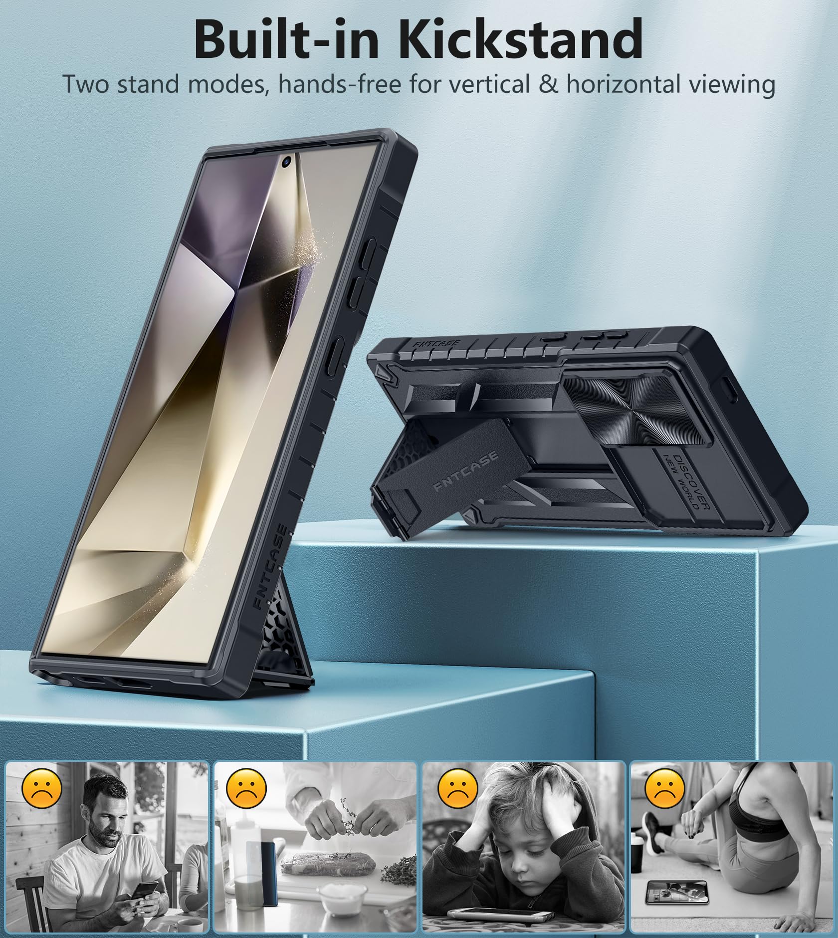 FNTCASE Rugged Protective Case for Samsung Galaxy S24 Ultra 5G | Military Grade Drop Proof Cover with Kickstand & Slide | Shockproof TPU Bumper for 6.8 Inch Phone | Perfect for Outdoor, Work & Travel Protection