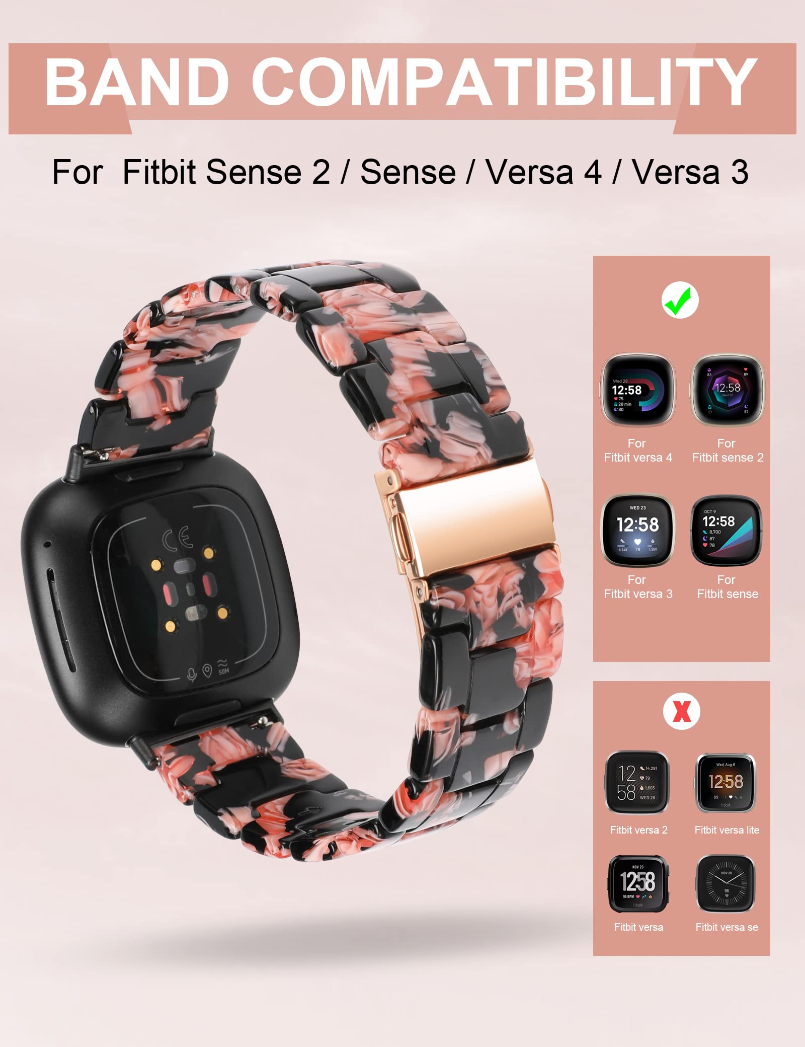 Premium Resin Replacement Band for Fitbit Sense/Sense 2/Versa 3/Versa 4 - Lightweight Durable Wrist Strap for Women & Men, Fashionable Sport & Casual Wear Accessory - Perfect for Workouts, Running & Everyday Use