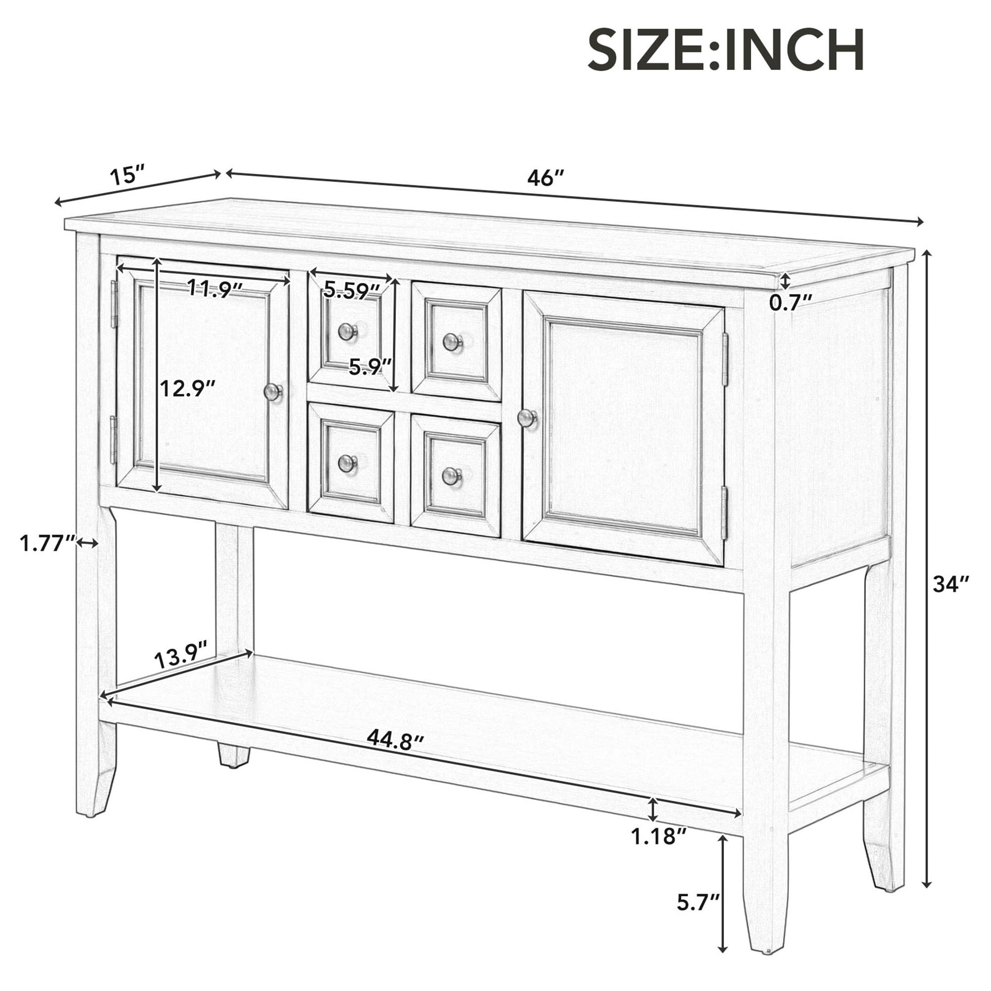 P PURLOVE White Buffet Table Sofa Table Console Table with Storage Drawers & Bottom Shelf - Elegant Entryway, Living Room, Dining Room Furniture for Home Decor