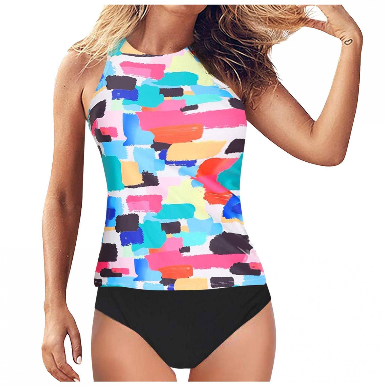 Women's Two Piece Tankini Swimsuits - High Neck Halter Tummy Control Bathing Suits with Bottom | Perfect for Beach Vacation, Pool Party & Summer Swimming