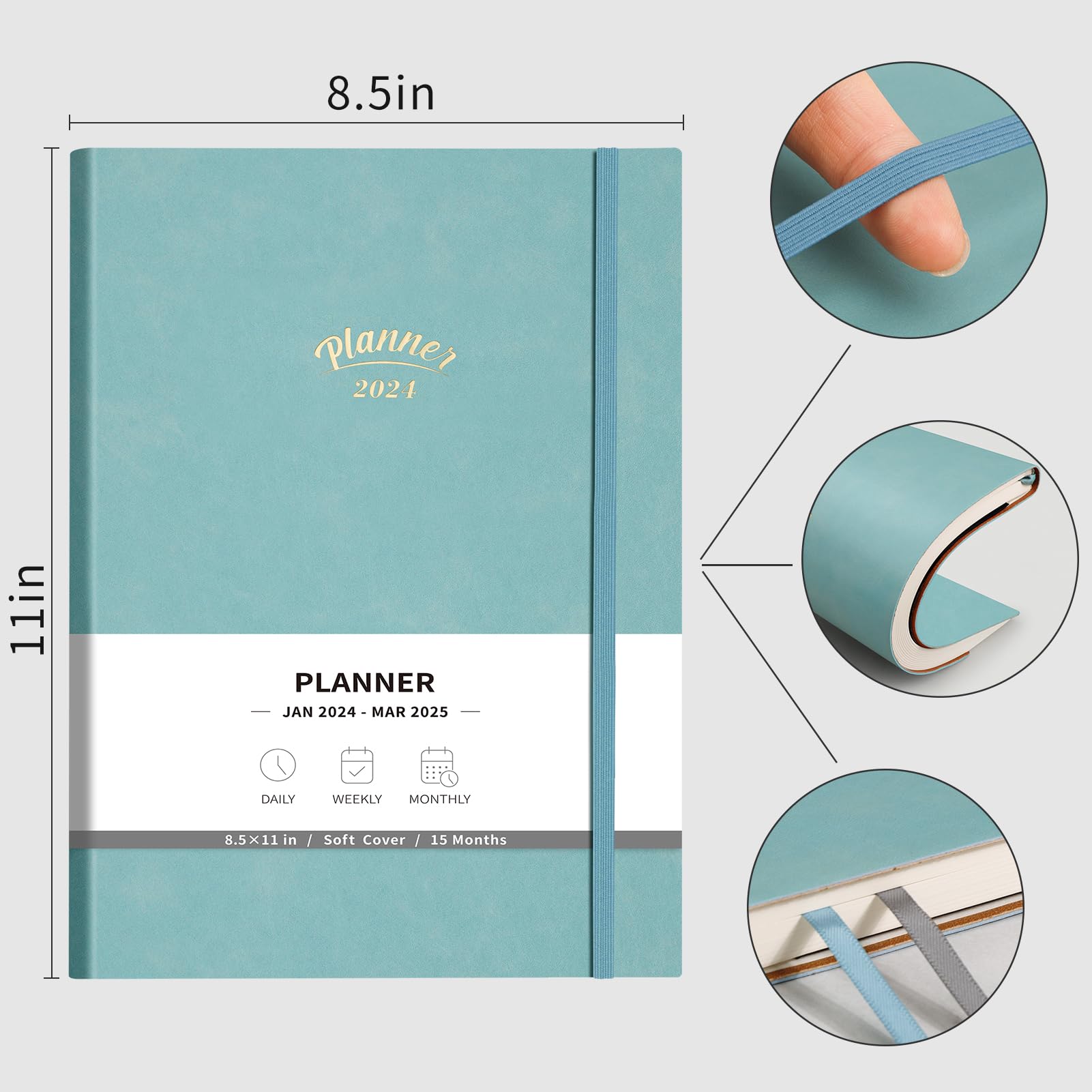 RETTACY 2024-2025 Planner - 18 Month Weekly & Monthly Calendar Organizer from Jan 2024 to Mar 2025 with 100 GSM Premium Acid-Free Paper, Leather Softcover, 8.5
