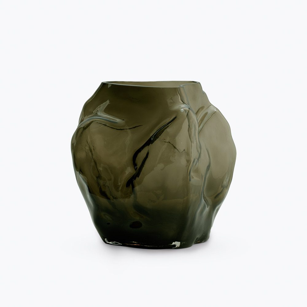NEW WORKS Blaehr Large Vase - Handcrafted Smoked Green Glass Vase for Modern Home Decor, Wedding Centerpiece & Luxury Gift