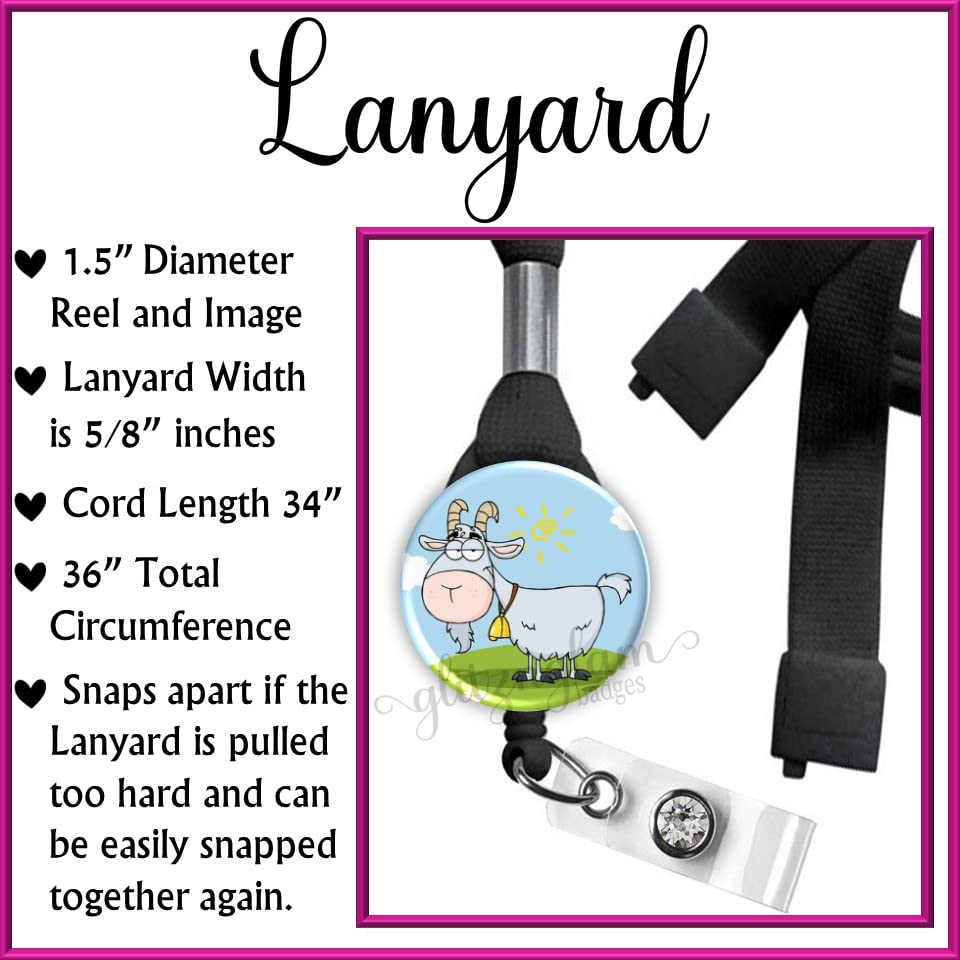 Funny Goat Retractable ID Badge Holder Reel - Office Badge Clip with Lanyard for Nurses, Teachers, Security & Work (Model GG2034) | Perfect for Hospitals, Schools & Corporate Events