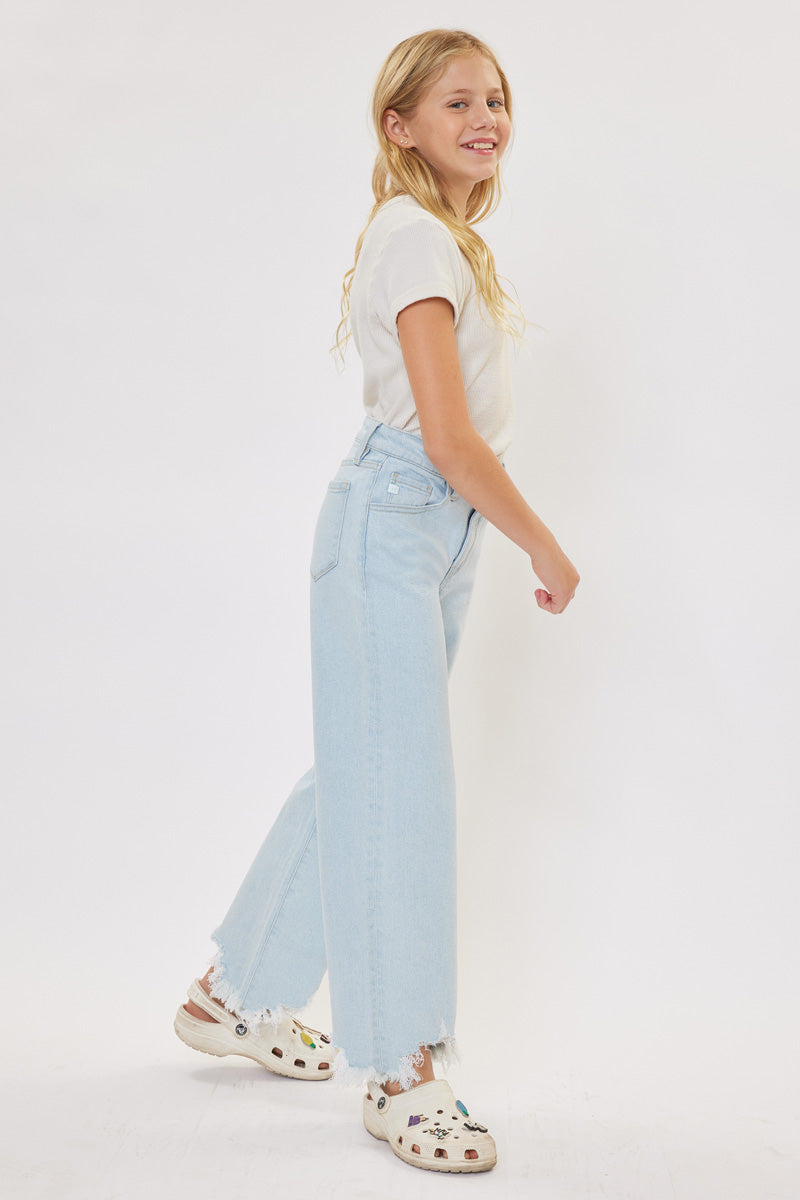 Zendaya High Rise Wide Leg Kids Jeans for Girls - Trendy Comfortable Stretch Denim Pants for School, Play & Everyday Wear