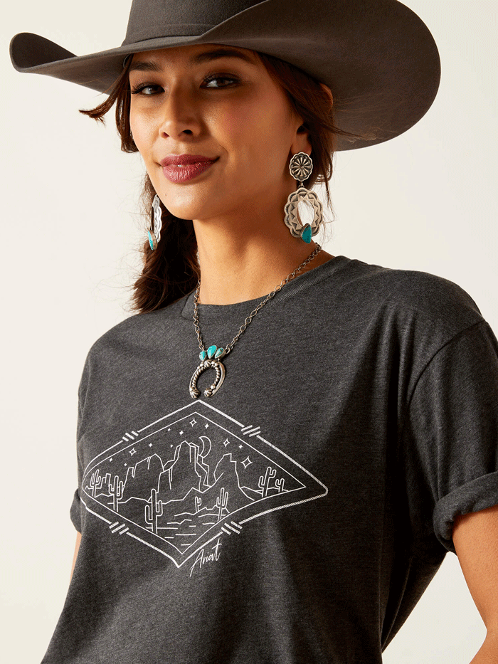 Ariat Women's Desert Diamond T-Shirt - Charcoal Heather | Soft & Comfortable Cotton Tee for Casual Wear, Outdoor Activities & Western Fashion