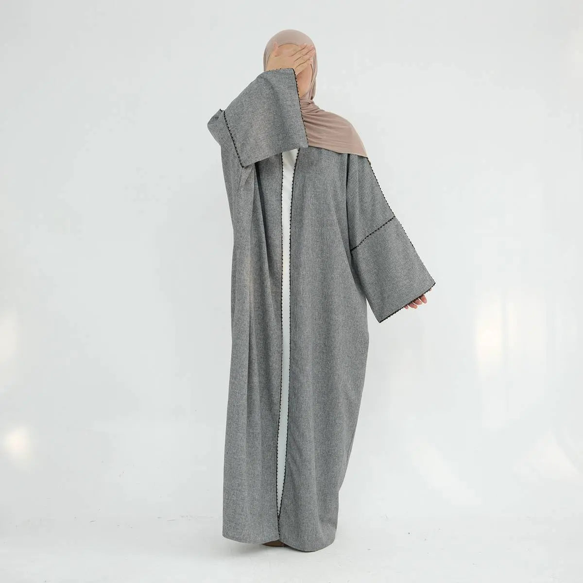 Elegant Beaded Cardigan Open Abaya Dress #24849 - Perfect for Ramadan, Eid, and Special Occasions