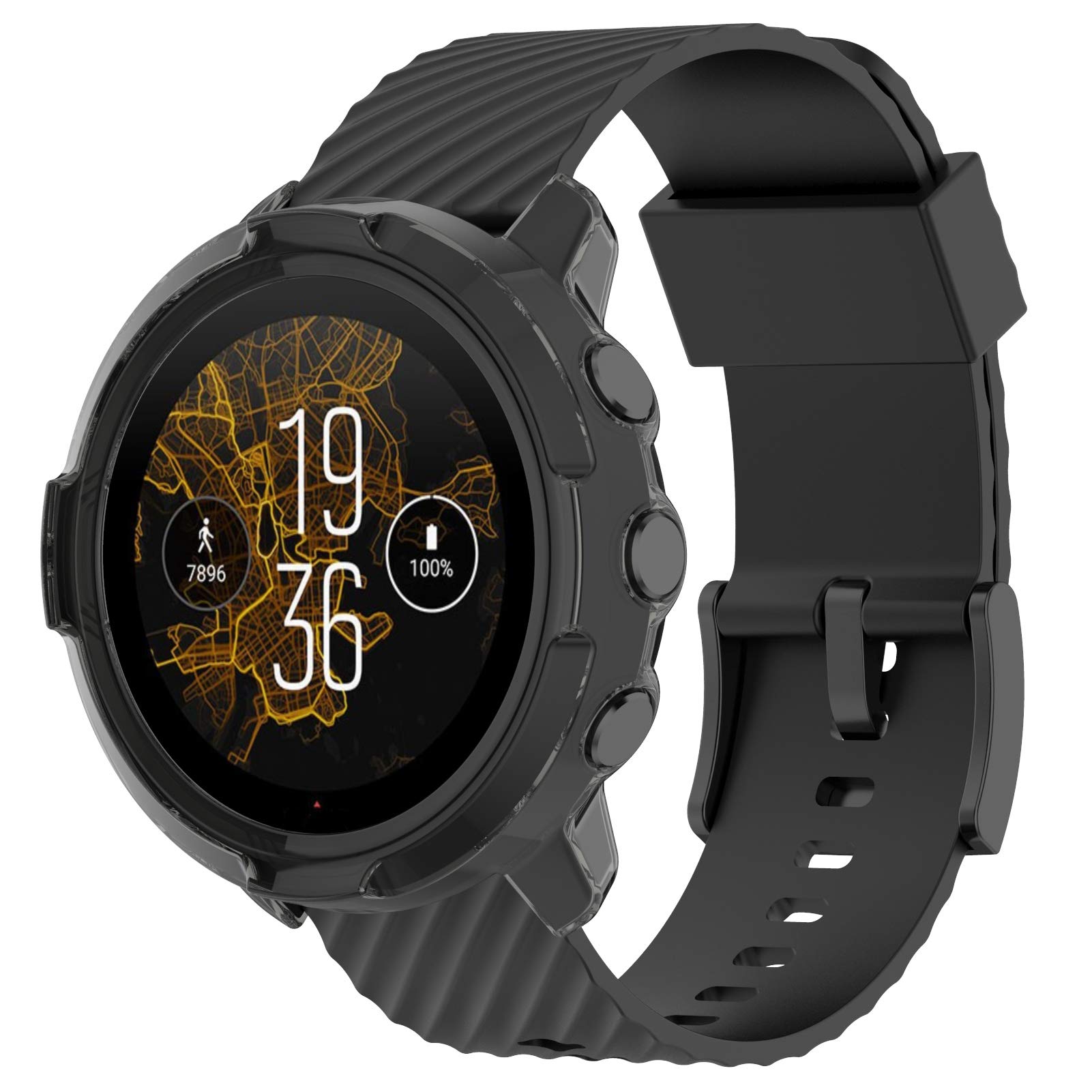 Premium Silicone Case for Suunto 7 GPS Sports Smart Watch - Soft Anti-Slip Shockproof Protective Cover - Durable & Lightweight (Black) - Ideal for Running, Hiking & Outdoor Activities