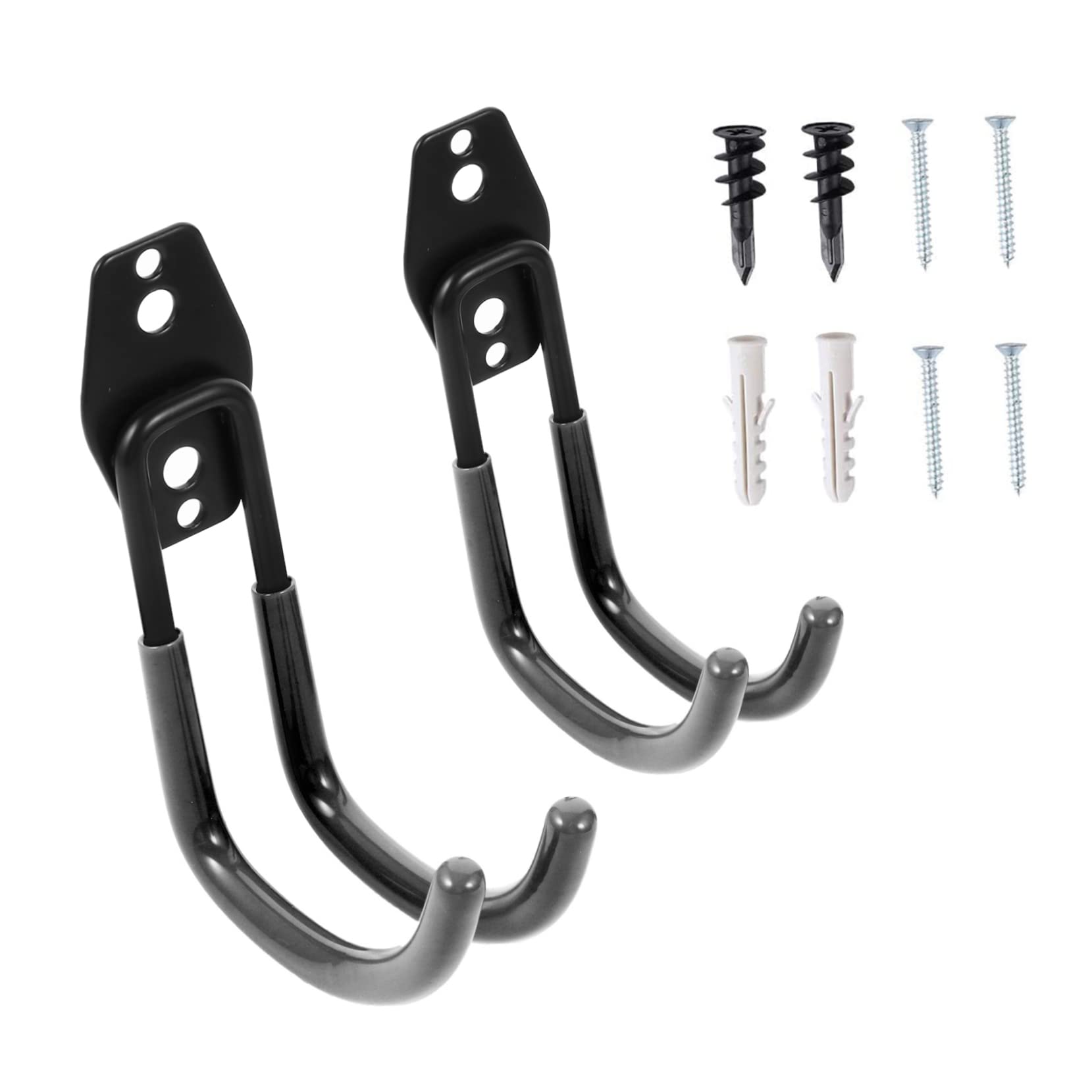 FOYTOKI 2 Pack Heavy Duty Black J Hooks for Garage Storage - Wall Mounted Organizer for Clothes, Tools & Equipment - Perfect for Home, Warehouse & Workshop Organization