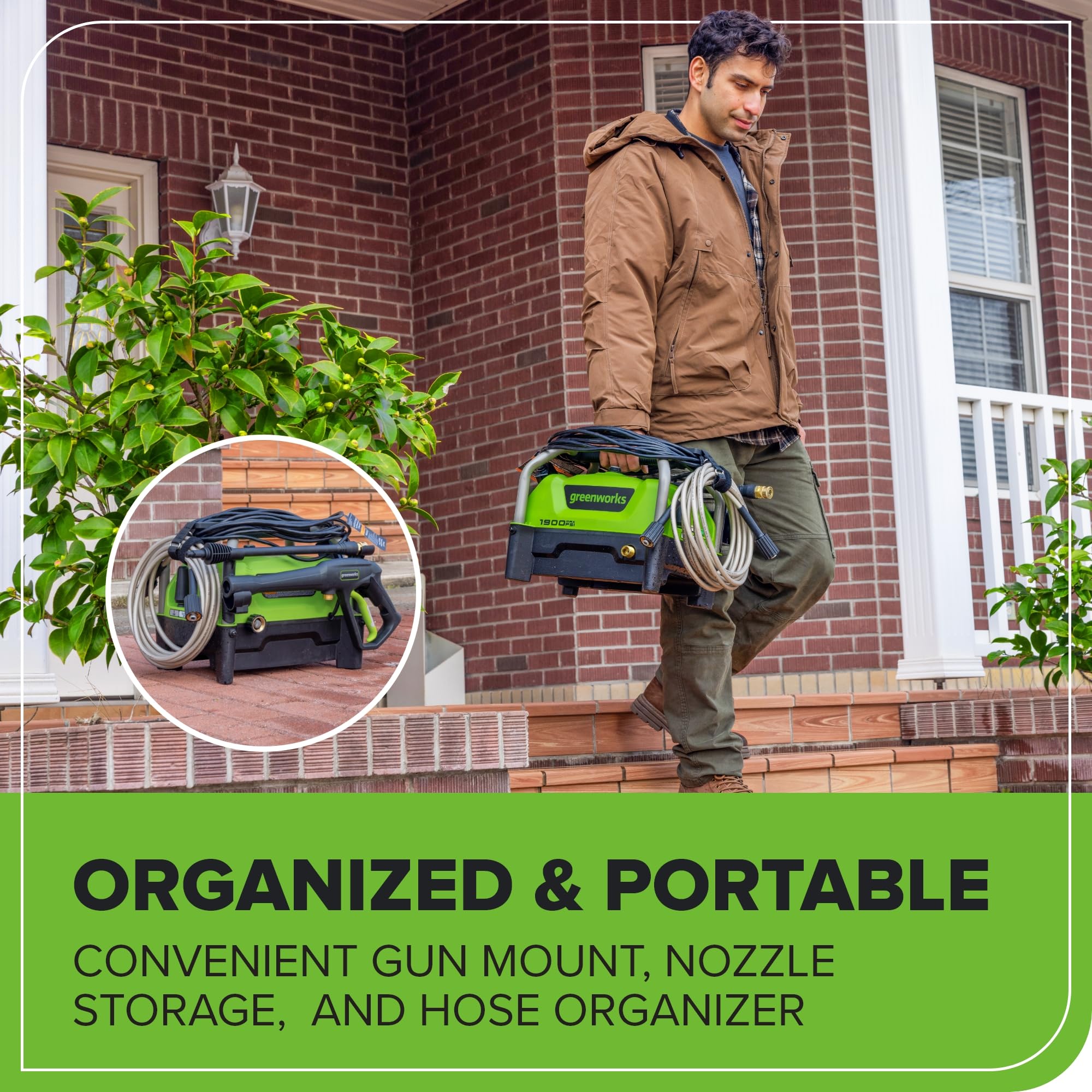 Greenworks 1900 PSI Electric Pressure Washer - 1.2 GPM, 13 Amp, Portable Power Cleaner for Cars, Driveways, Patios & Outdoor Cleaning (SGS Certified) | Ideal for Home, Garage, RV & Pool Area Maintenance